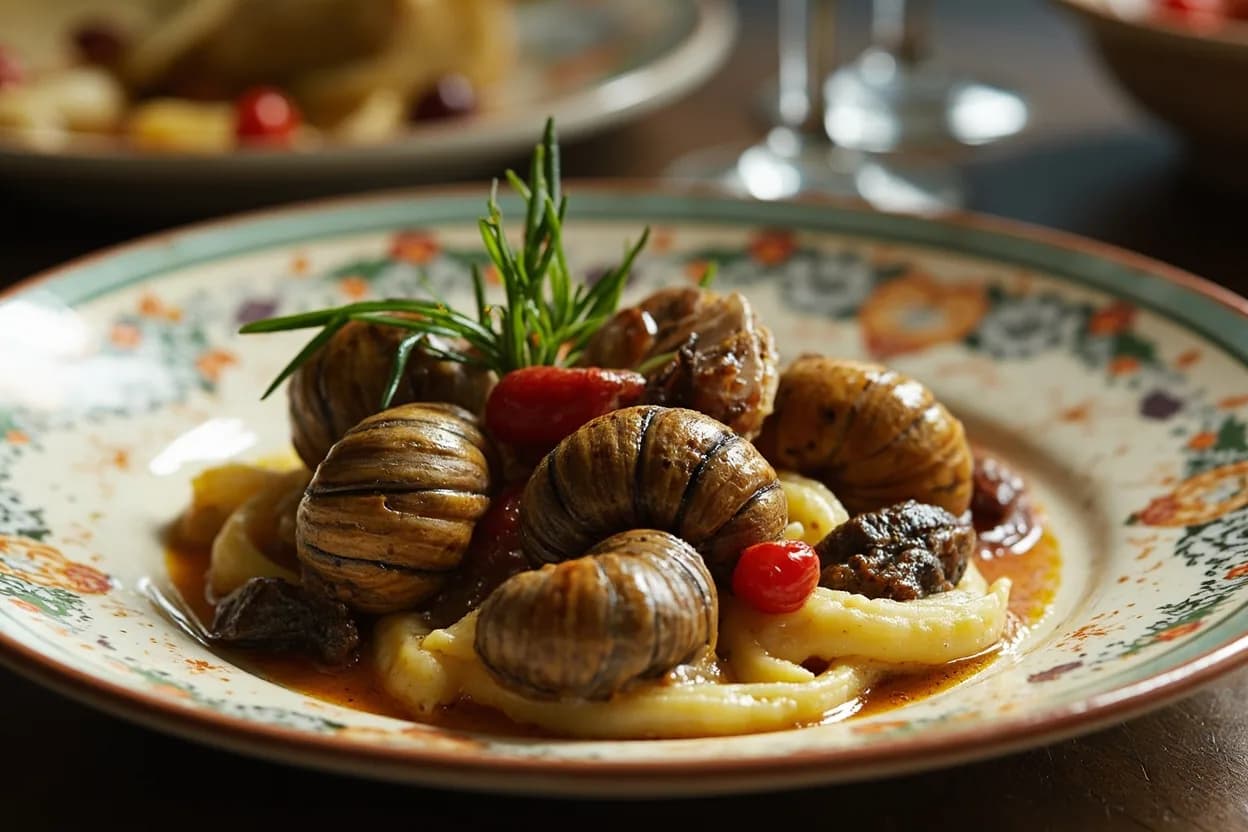 chochlioi boubouristi (snails with rosemary and vinegar) — a signature plate from Cretan cuisine, prepared in the regional style.