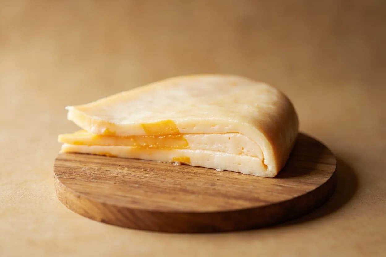 Affinage Rind Trimming in its raw whole-cut form on a butcher's board — Rind trimming in cheese work is the act of paring away the exterior protective layer of an aged cheese with a rigid knife before sale, service, or cooking. Identifying traits: Natural rinds (Comté, aged Manchego) are hard, grey-brown, 3–8 mm thick — edible in small quantities but often bitter; typically removed for cooking, Washed rinds (Taleggio, Époisses, Munster) are soft, tacky, orange-pink — strongly flavoured and pungent; most diners find them palatable, affineurs eat them as a matter of course, Bloomy rinds (Brie de Meaux, Camembert de Normandie) are white, powdery, paper-thin — fully edible and traditionally eaten with the paste.