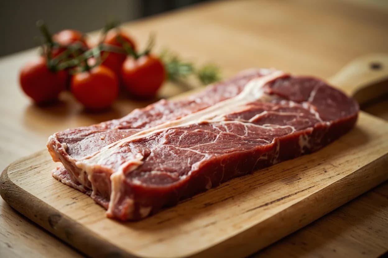 Bâtonnet (Large Stick) in its raw whole-cut form on a butcher's board — Bâtonnet (French: 'little stick') is the classical French knife cut producing a uniform rectangular baton measuring 6 mm × 6 mm × 6 cm. Identifying traits: Precise 6 mm × 6 mm cross-section, 6 cm length — uniformity controls even cooking, Produces large dice (2 cm) when crosscut at 2 cm intervals, Natural parent cut for crudités platter sticks and vegetable garnishes.