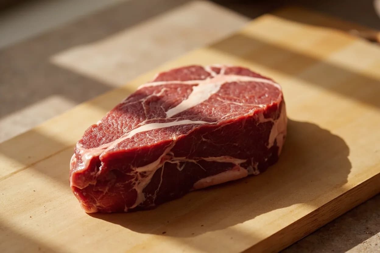 Beef Clod (Chuck Shoulder Clod) in its raw whole-cut form on a butcher's board — The shoulder clod (NAMP #114) is a boneless beef subprimal weighing 14–22 lbs / 6. Identifying traits: Large, single-piece subprimal ideal for whole-muscle smoking, More forgiving than brisket — slightly less collagen means it tolerates temperature swings better, Intensely beefy flavor from the working shoulder musculature.
