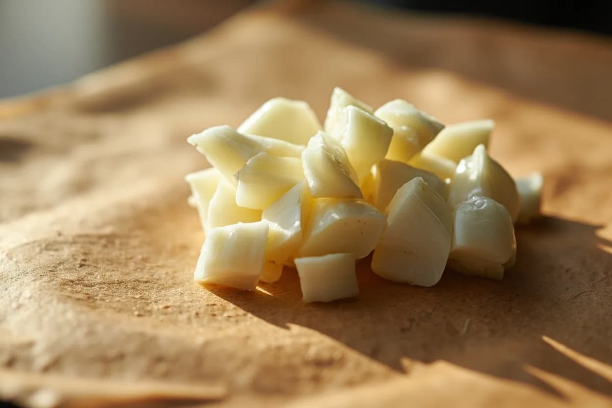 Ciseler (Fine Shallot / Onion Dice) in its raw whole-cut form on a butcher's board — Ciseler — from the French verb 'to chisel' — is the classical technique for cutting onions and shallots into a very fine, uniform dice approaching brunoise size (2–3 mm) while keeping the bulb statio… Identifying traits: Produces extremely uniform 2–3 mm cubes that cook evenly and disappear into sauces, No lateral movement of the bulb on the board — precision and safety are built into the method, Root acts as a natural clamp; it is only cut away at the very last moment.