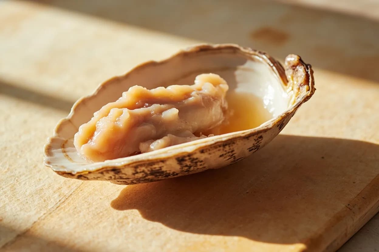 Clam Shucking (Raw vs. Steamed) in its raw whole-cut form on a butcher's board — Clam shucking describes the process of separating the two valves of a live bivalve mollusc to access the meat within. Identifying traits: Two adductor muscles (front and rear) must both be severed — unlike the single adductor in oysters, The clam knife blade is wider and more flexible than an oyster knife — necessary for the lip-entry path, Clam liquor is saltier and more aggressively briny than oyster liquor.