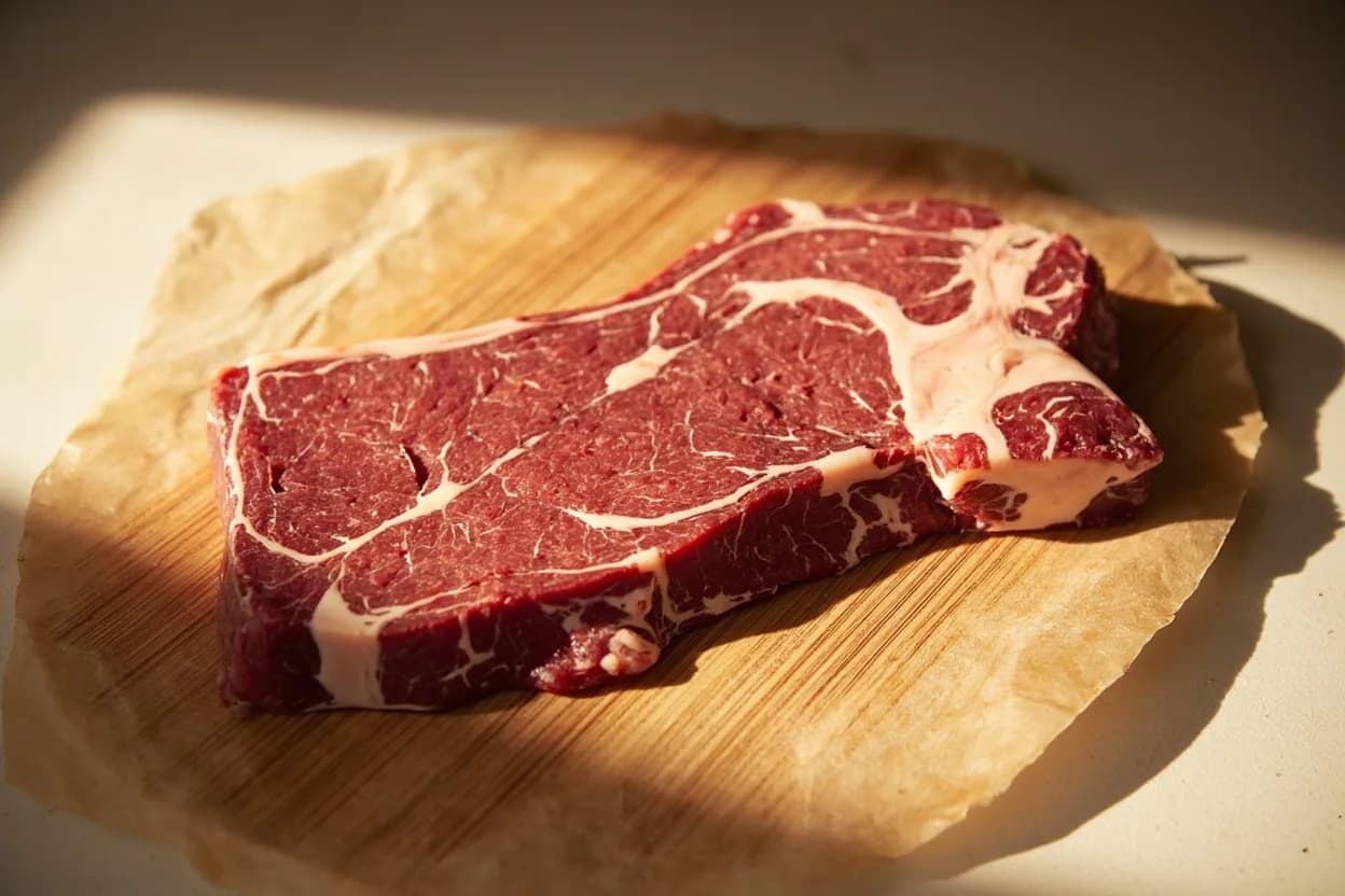 Ear (Grigne) Formation in its raw whole-cut form on a butcher's board — The grigne (French: grin, grimace) is the thin, raised lip of crust that forms along one side of a bread score when the blade angle causes one edge of the cut to be undercut rather than bisected symm… Identifying traits: Ear forms exclusively on the side of the score where the blade undercuts the dough skin at a low angle, Optimal lame angle is 15–20° off vertical; steeper angles produce symmetrical bloom without a distinct ear, A well-formed ear curves upward and away from the loaf, turning deep amber to brown as it caramelizes; its underside stays pale and slightly soft.