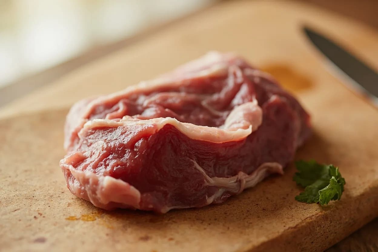 Lamb Riblets in its raw whole-cut form on a butcher's board — Lamb riblets are cut from the breast (brisket equivalent) and the flap (the continuation of the abdominal wall past the rack), comprising the lower portions of ribs 1–13 plus the cartilaginous costal… Identifying traits: Richly fatty with crisp-edged, caramelised exteriors when grilled or broiled, Strongly flavoured — the most assertive-tasting cut on the lamb after the neck, The rib bones and cartilage give structural contrast and make finger-food eating natural.