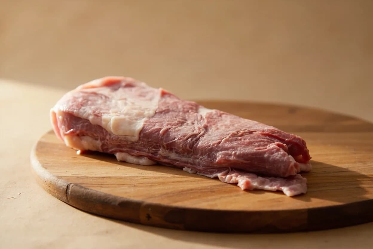 Paya (Trotter — Whole & Split) in its raw whole-cut form on a butcher's board — Paya refers to the foot and lower leg (below the hock) of cattle or sheep, used whole or split lengthwise for South Asian slow-braised dishes. Identifying traits: Extraordinary gelatin yield — more than any other cut, Intensely savoury, almost sticky broth after long braising, Minimal but deeply flavoured inter-bone meat.