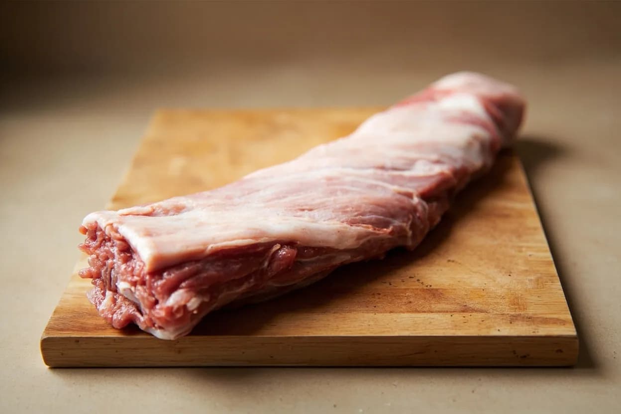 Pork Hock vs. Trotter (Paya) in its raw whole-cut form on a butcher's board — The pork hock (also called the knuckle or shin) is the portion of the leg between the knee joint and the ankle, roughly 3–4 inches of dense muscle, skin, and connective tissue surrounding the tibia a… Identifying traits: Hock contains a significant amount of edible muscle meat beneath the skin and fat — enough to shred and serve, Trotter is nearly all skin, cartilage, tendon, and small bones; the edible yield after cooking is soft gelatin-set skin, Both yield braising liquids so gelatinous they set to a firm jelly when chilled — natural aspic.