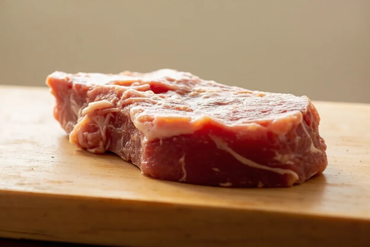 Pork Tenderloin vs. Loin Chop in its raw whole-cut form on a butcher's board — The pork tenderloin (psoas major) is a slender, tapered muscle that hangs inside the abdominal cavity, suspended from the lumbar vertebrae. Identifying traits: Tenderloin is roughly 12–18 inches long and 2–3 inches in diameter at the thick end, tapering to about 1 inch at the tail, The silverskin on the tenderloin is thin but runs the full length and must be removed before cooking, Loin chops are usually 0.75–1.5 inches thick and oval to kidney-shaped in cross-section.
