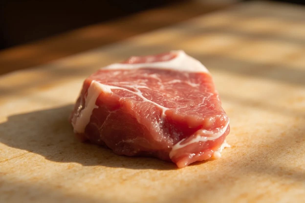 Sainome-giri (Small Dice) in its raw whole-cut form on a butcher's board — Sainome-giri (賽の目切り, literally 'dice-eye cut', referring to the dots on a die) is the Japanese standard for a small, even cube approximately 1 cm on each side. Identifying traits: Uniform ~1 cm cubes on all faces for even cooking, Clean, geometric presentation suitable for clear or miso soups, Small enough to eat in a single bite without cutting in the bowl.