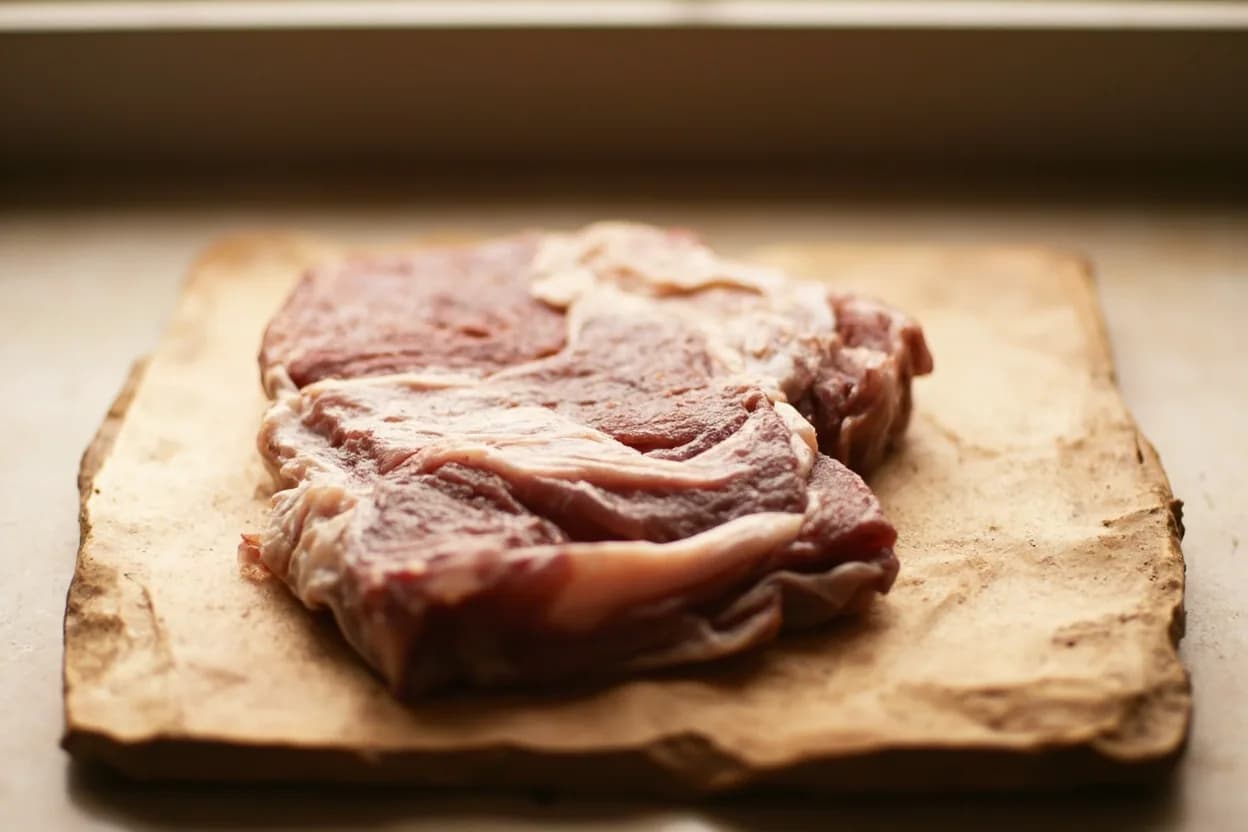 Shaki (Tripe) — Cleaning & Cutting Technique in its raw whole-cut form on a butcher's board — Shaki refers to the stomach lining of a cow — most commonly the reticulum (honeycomb tripe) or rumen (blanket tripe). Identifying traits: Honeycomb surface texture provides exceptional sauce-holding capacity, Mild, clean flavour once properly cleaned — faint mineral note, Turns from opaque grey-white to cream-gold when fully cooked.