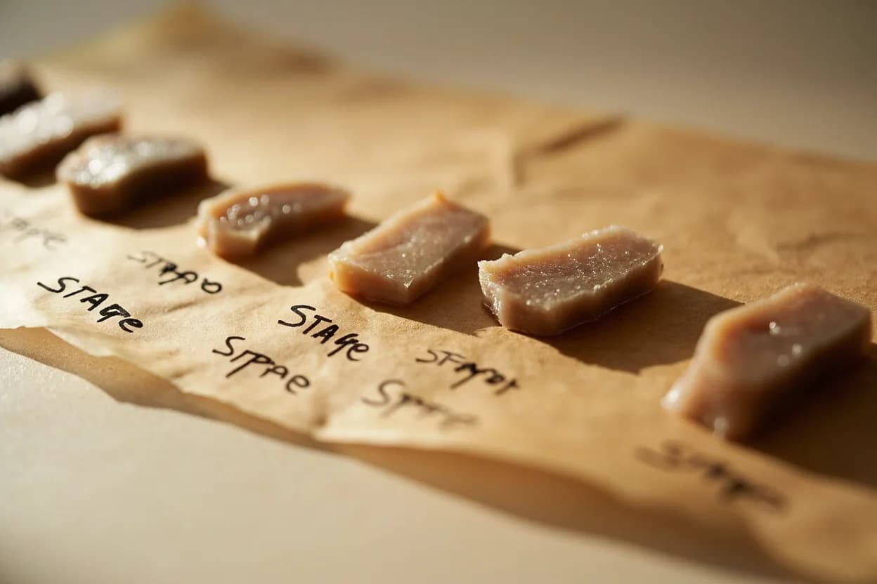 Ankimo (Monkfish Liver) Set Point in context — the stages just below and above, side-by-side. Ankimo, the steamed liver of the monkfish (Lophius spp. Target reference 62°C / 144°F.