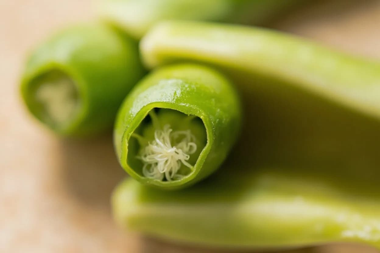 Fava Bean Softening Stages at Fresh fava blanch: 90–100°C (194–212°F) for 1–3 minutes; dried fava simmer: 96–100°C (205–212°F) for 45–90 minutes depending on split or whole. Fresh favas: brief blanching deactivates peroxidase enzymes that cause rapid grey-browning, sets chlorophyll in the 'bright green' state, and begins softening the testa. Visual cues: Bright-tender (salad stage): exterior is emerald green, bean resists the bite gently with a grassy sweetness, Skin-slip (peel point): testa wrinkles visibly and a light pinch at the seam causes the outer skin to slide off revealing a vivid green inner bean, Salad-ready (after peeling): inner bean is glossy, bright green, slightly firm with a clean pea-like flavor.