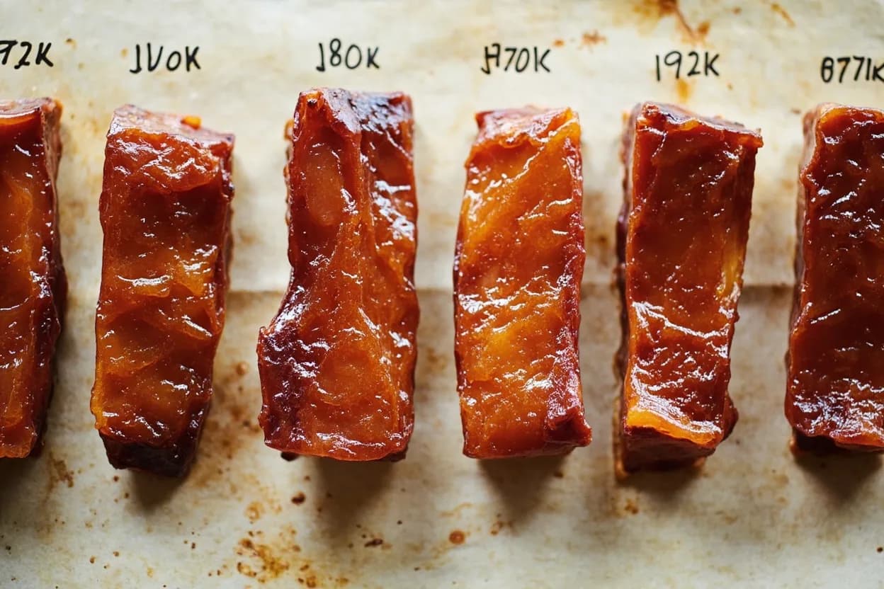 Pork Belly: Rendering & Collagen Yield Stage in context — the stages just below and above, side-by-side. Pork belly is a stratified cut — alternating layers of skin, fat, and muscle — and each layer has its own thermal requirements. Target reference Braise/slow: 71–82°C (160–180°F) internal sustained; Crackling skin surface: 160–200°C (320–390°F).