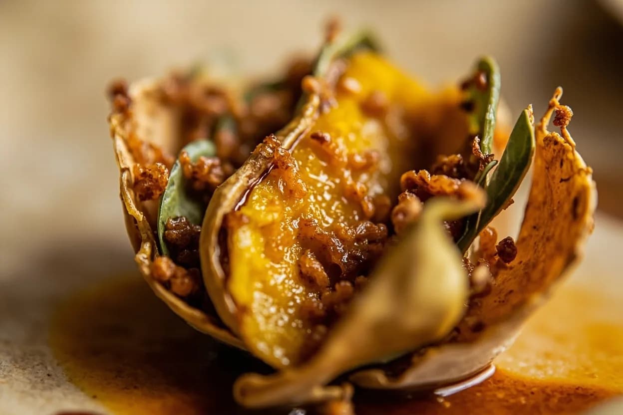 Spice Bloom Readiness in Hot Fat at 180–200°C (356–392°F) oil temperature. Fat-soluble aroma compounds (terpenes, terpenoids, volatile esters) in whole spices have low vapor pressures and require heat and a lipid solvent for rapid extraction. Visual cues: Mustard seeds begin to pop and jump within 15–30 seconds — when popping subsides and seeds have mostly bloomed, move to the next step, Cumin seeds darken from tan to a rich golden-brown and emit an intensely nutty, earthy aroma (not a raw-grain smell), Curry leaves blister and spit loudly as their moisture content flashes to steam — they become translucent and fragrant.