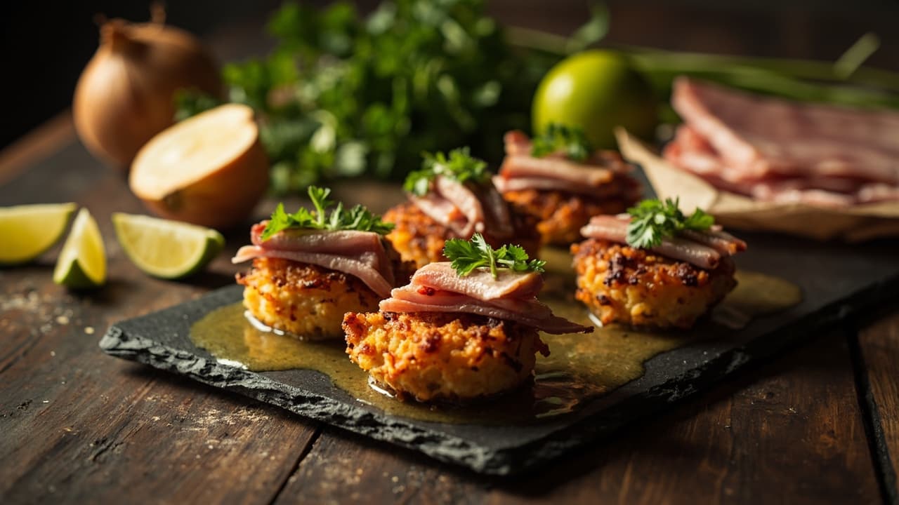 Pinto Bean and Smoked Paprika Fritters with Pork Belly