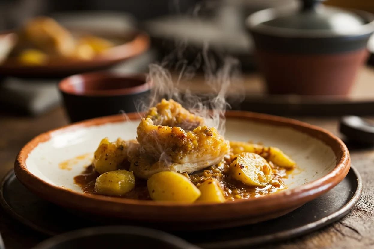 Sancocho canario (salt cod with potatoes and gofio) — a signature plate from Canarian (Canary Islands) cuisine, prepared in the regional style.