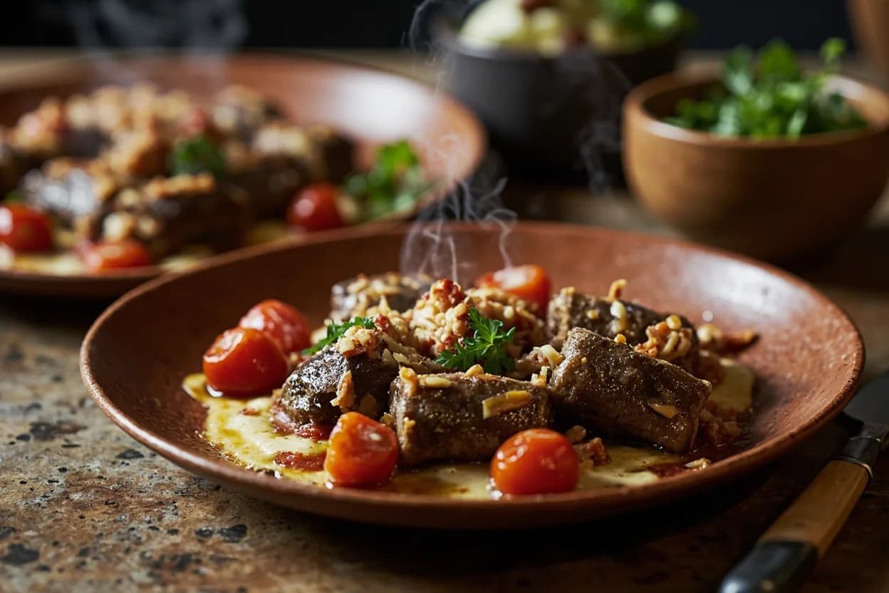 badrijani nigvzit (walnut-stuffed eggplant rolls) — a signature plate from Georgian (Caucasus) cuisine, prepared in the regional style.