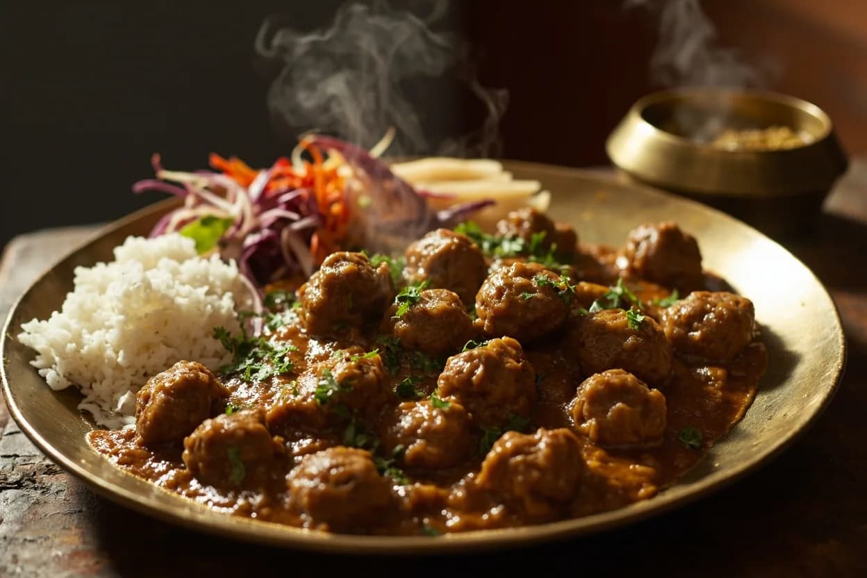Gushtaba (pounded meatballs in yoghurt gravy) — a signature plate from Kashmiri (Wazwan) cuisine, prepared in the regional style.