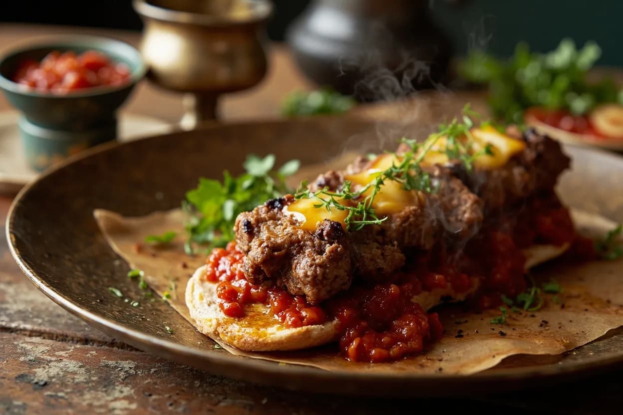 iskender kebab (döner over bread with tomato sauce and browned butter) — a signature plate from Turkish (Anatolian) cuisine, prepared in the regional style.