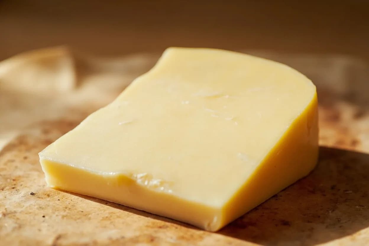 Cheese Wheel to Wedge Breakdown in its raw whole-cut form on a butcher's board — The systematic breakdown of a whole cheese wheel into retail or service portions using radial cuts from the center point to the perimeter. Identifying traits: Radial cuts from center to perimeter produce true wedges with mathematically equal cross-sections, Each wedge should carry a proportional share of rind on its two long faces and the outer arc, The center of most wheels is the densest, most mature zone of paste — uniform wedges ensure no portion is all-center or all-edge.