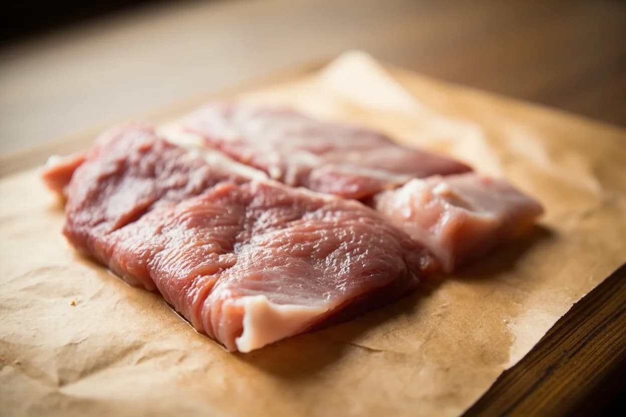 Fish Fillet vs. Darne vs. Pavé in its raw whole-cut form on a butcher's board — French professional cookery organizes fish portion cuts into a compact classification system that determines how a fish is broken down and how the portion behaves on heat. Identifying traits: Fillet: flat, boneless, fast-cooking, versatile, most common restaurant portion, Darne: bone-in round-fish steak, rustic, self-basting under skin, longer cooking time, Pavé: thick square boneless block, restaurant-precision presentation, uniform browning.