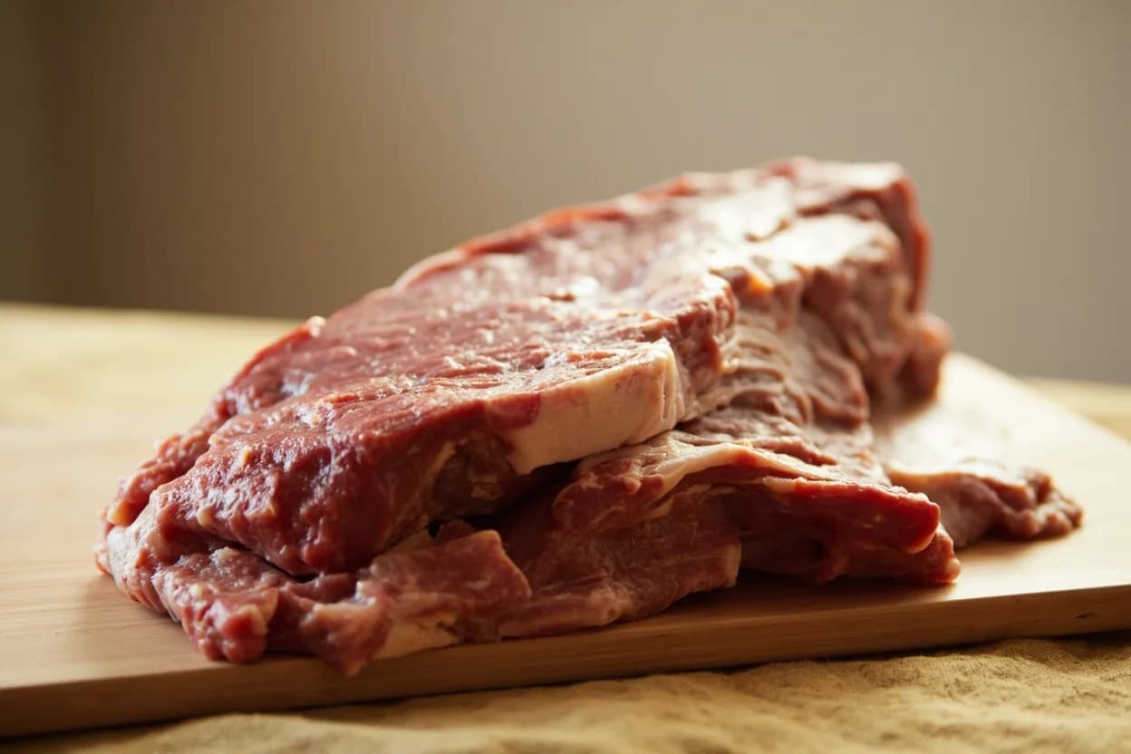 Halal Lamb & Goat Primal Breakdown in its raw whole-cut form on a butcher's board — Halal lamb and goat primal breakdown refers to the systematic division of a carcass slaughtered according to Islamic rites (zabiha halal — swift severance of the jugular, carotid, and trachea with a … Identifying traits: Halal processing preserves the kidney fat (suet) attached to the loin — prized in South Asian cooking as ghee substitute, Bone-in cuts are the default in South Asian and West African halal shops; boneless cuts are special-order, Goat carcasses average 8–14 kg dressed weight vs lamb at 16–24 kg, producing smaller portions from the same primal divisions.