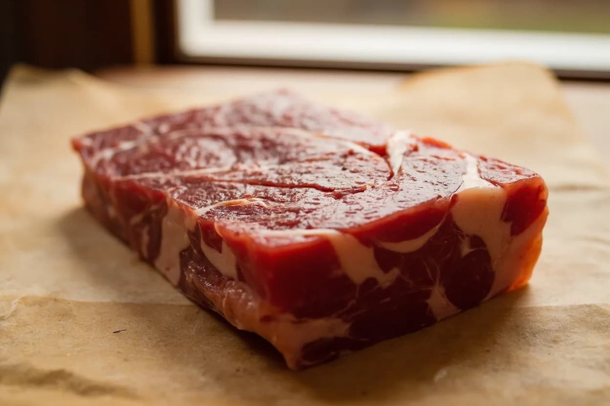 Macédoine (Medium Dice) in its raw whole-cut form on a butcher's board — Macédoine refers both to a specific knife cut — a 1 cm × 1 cm × 1 cm cube — and to the classic French mixed vegetable or fruit preparation made with that cut. Identifying traits: 1 cm × 1 cm × 1 cm uniform cube, Produced from 1 cm × 1 cm cross-section batonnet cross-cut at 1 cm, Substantial enough for a fork to pick up cleanly — the 'salad dice' in French tradition.
