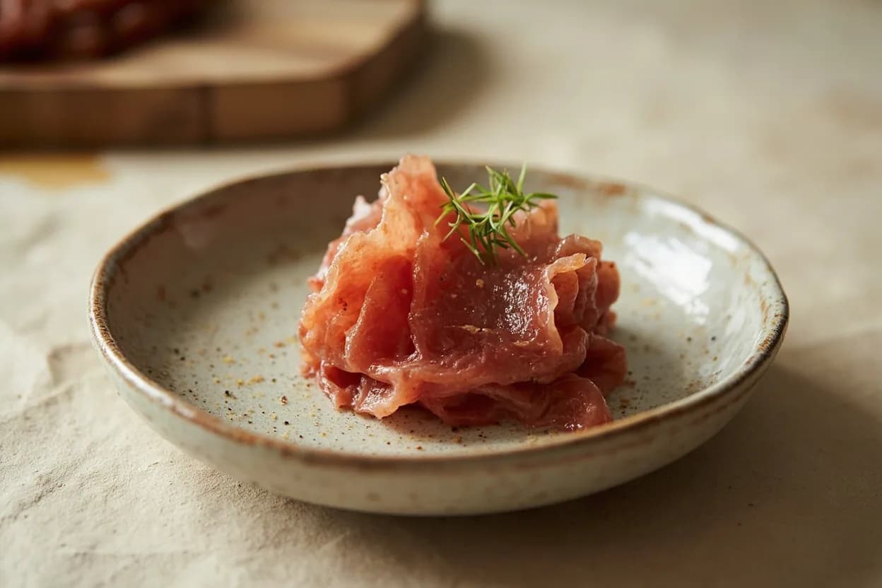 Tasajo Butterfly Accordion Slice prepared the canonical way — Tasajo (Oaxacan salted air-dried beef). Begin with a whole, trimmed, lean beef muscle weighing 1–3 kg; chill until firm.