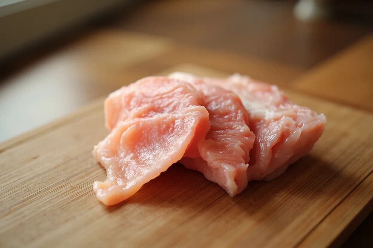 Tataki-zukuri (Rough-Chopped Cut) in its raw whole-cut form on a butcher's board — Tataki-zukuri (たたき造り) is a knife technique rather than a uniform geometric cut: the fish is first sliced into rough pieces, then the blade is rocked and drawn repeatedly through the pile in a control… Identifying traits: Irregular, coarse mince — chunks range from 5–15 mm with no uniformity requirement, High surface area rapidly absorbs and carries bold seasonings into every bite, Rustic, textured appearance — explicitly not refined; the chop is part of the dish's identity.