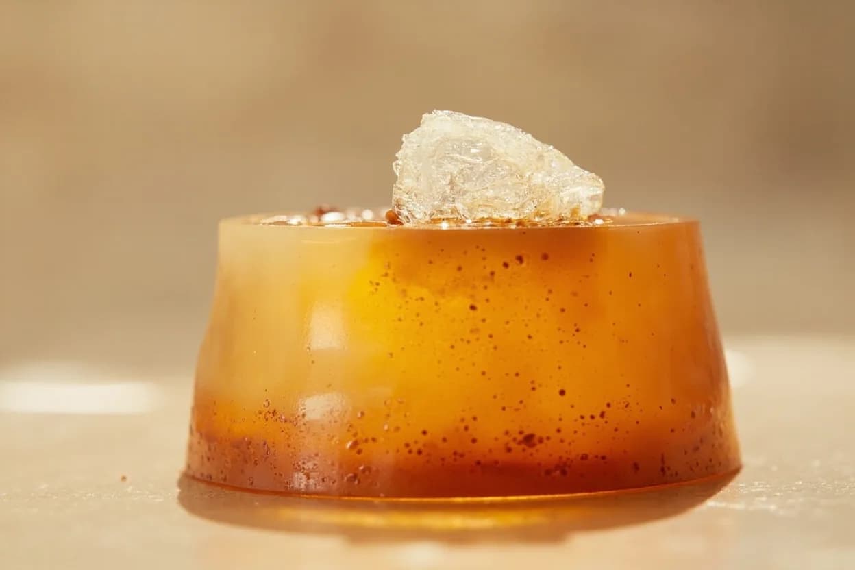 Agar Gel Set Temperature at 32–40°C / 90–104°F (set); melts above 85°C / 185°F. Agar is composed primarily of agarose, a linear polymer of alternating galactose residues. Visual cues: Surface loses its glossy liquid sheen and becomes matte and slightly opaque as the gel sets, A light finger press on the surface meets firm, elastic resistance rather than rippling, Gel pulls cleanly away from the sides of a mold when tilted.