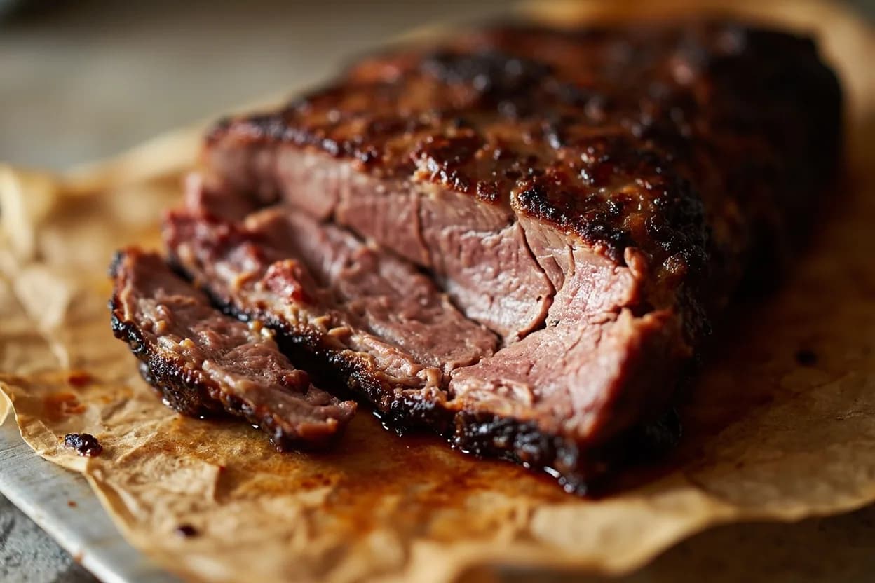 Brisket Probe-Tender Temperature at 90–96°C (195–205°F), confirmed by zero-resistance probe test. Collagen in brisket's connective tissue begins hydrolyzing to gelatin at around 70°C, but the conversion is slow. Visual cues: Probe or skewer slides into the thickest part of the flat with no resistance — the single definitive cue, Flat jiggles like set Jell-O when the brisket is lifted from the smoker or oven, The point (deckle end) is even softer than the flat; both zones should feel equally yielding.