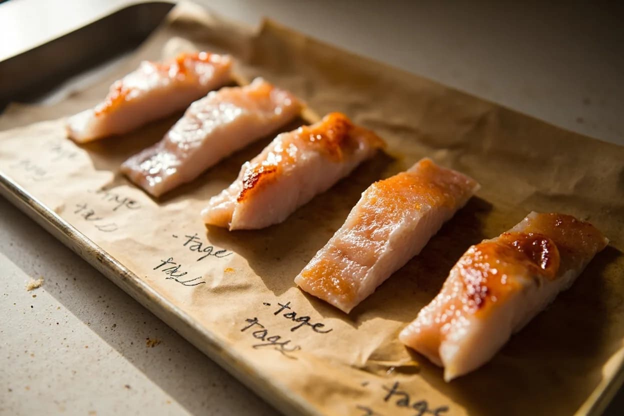 Hot-Smoked Fish Finished Internal Temperature in context — the stages just below and above, side-by-side. Hot smoking applies both heat and smoke simultaneously, cooking the fish to a safe internal temperature while imparting smoke flavor and a drier, more shelf-stable texture than fresh fish. Target reference 63°C / 145°F.