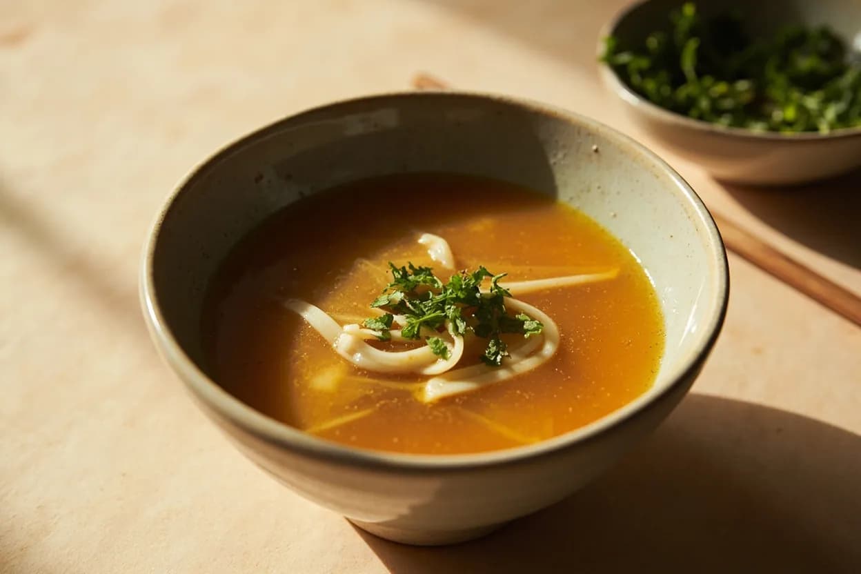 Miso Soup No-Boil Rule in practice — Misoshiru (classic miso soup). Commercial shelf-stable miso has often been heat-pasteurized, killing the live cultures before it reaches the consumer.