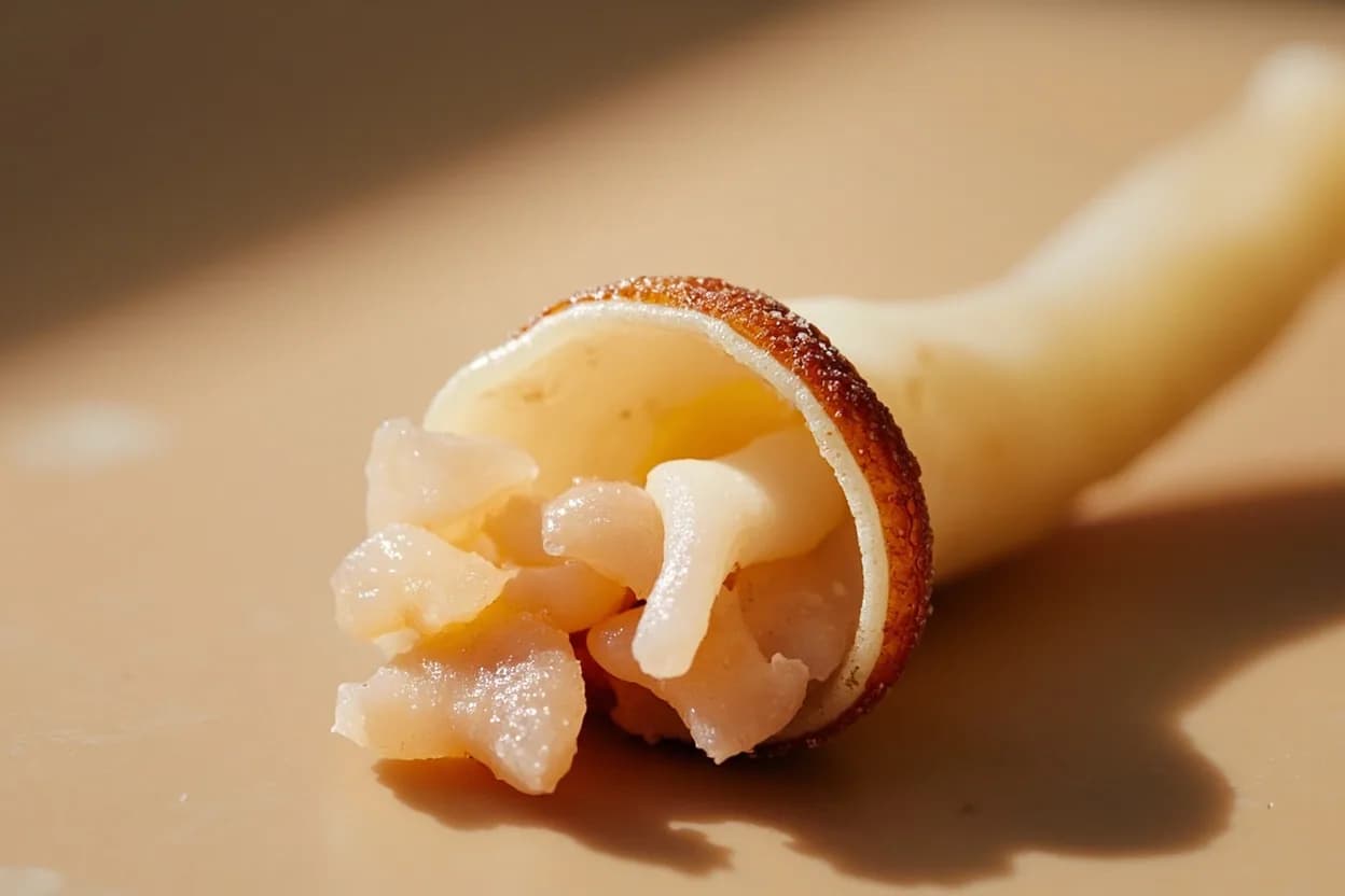 Squid & Calamari Doneness (Curl & Opaque Stages) at Fast cook: 200–230°C (392–446°F) pan/grill surface; flesh reaches ~60–65°C (140–149°F) internally. Slow braise: 80–90°C (176–194°F) liquid temperature.. Squid mantle is rich in collagen but low in fat. Visual cues: Fast cook: body curls into a tight ring or C-shape as the mantle contracts — the most reliable visual cue, Flesh transitions from glistening translucent to uniformly chalky white (opaque), Tentacles tighten and splay outward, curling at the tips.