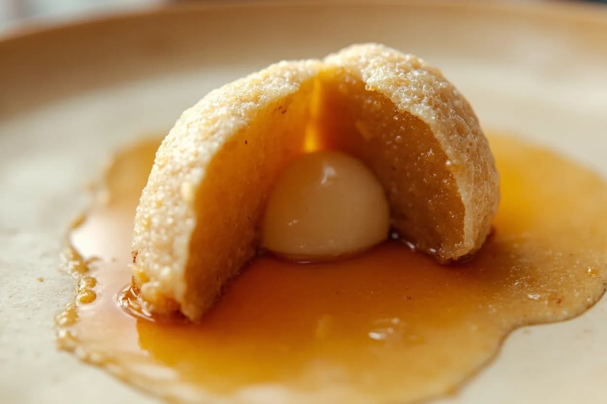 Sugar: Soft Ball Stage at 113–116°C (235–240°F). As water evaporates, sucrose concentration rises and the boiling point climbs above 100°C. Visual cues: Syrup dropped into ice water collects into a ball that you can pick up but that squashes flat with minimal pressure, Bubbles on the surface become smaller, slower, and more uniform as water cooks off, A small amount spread on a cold plate sets to a soft, pliable sheet rather than running or cracking.
